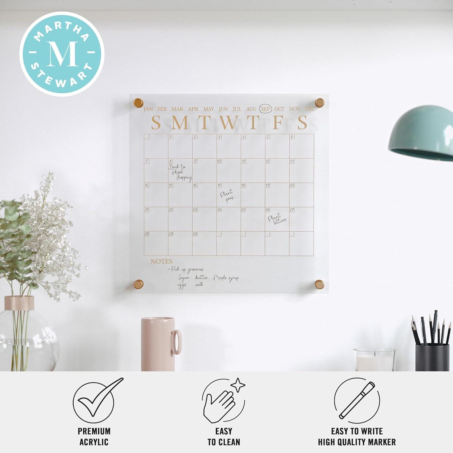 imageMartha Stewart Grayson Acrylic Dry Erase Wall Calendar with Dry Erase Marker 14quot Square Clear with Gold PrintClearGold
