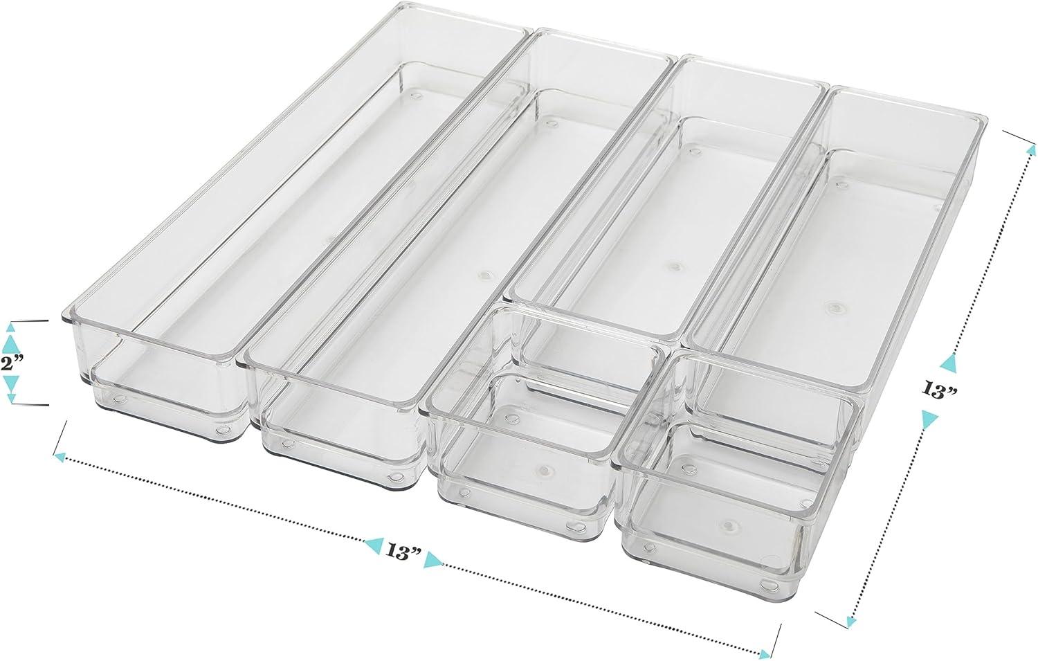 imageMartha Stewart Kerry Plastic Stackable Office Desk Drawer Organizers Set of 6 with Gold TrimClear