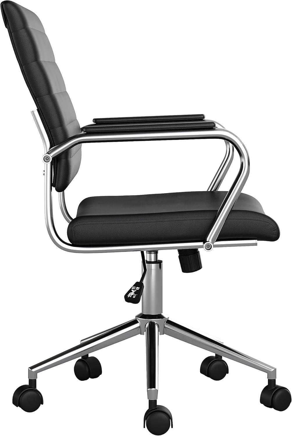 imageMartha Stewart Piper Swivel Task Chair with Armrests for Home Office in Saddle Brown Faux Leather with Polished Nickel FrameBlack Faux LeatherPolished Nickel