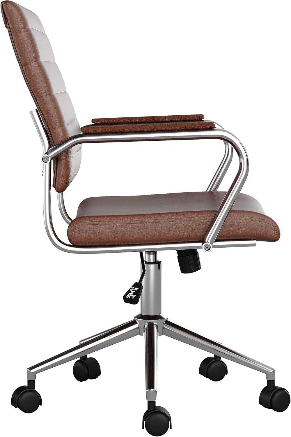 imageMartha Stewart Piper Swivel Task Chair with Armrests for Home Office in Saddle Brown Faux Leather with Polished Nickel FrameSaddle Brown Faux LeatherPolished Nickel