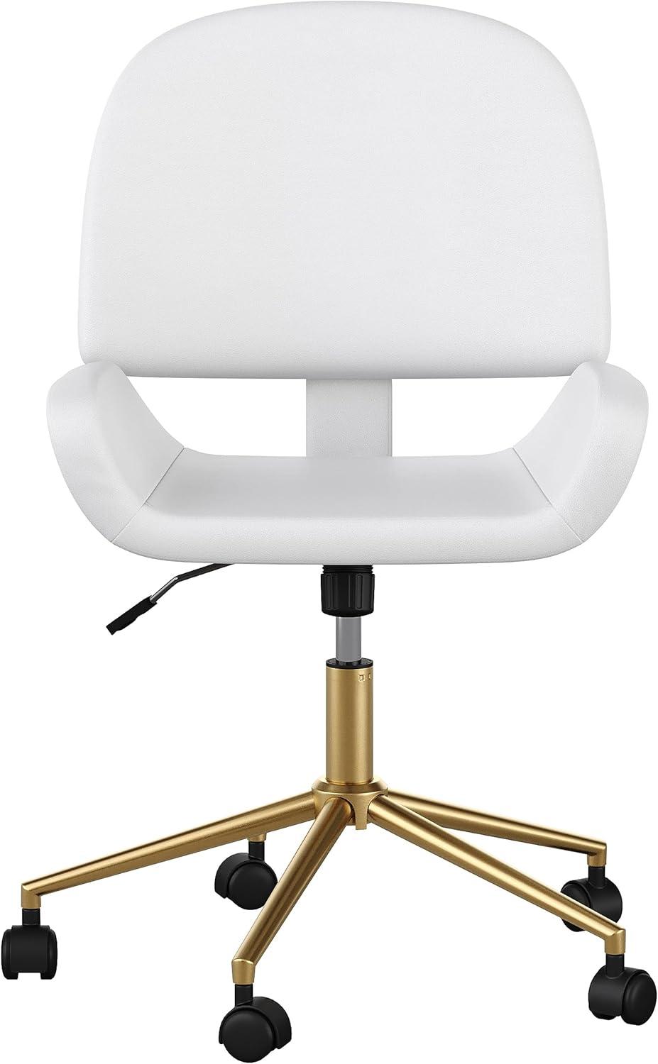 imageMartha Stewart Tyla Armless Swivel Task Chair for Home Office in White Faux Leather with Polished Brass FrameWhite Faux LeatherPolished Brass