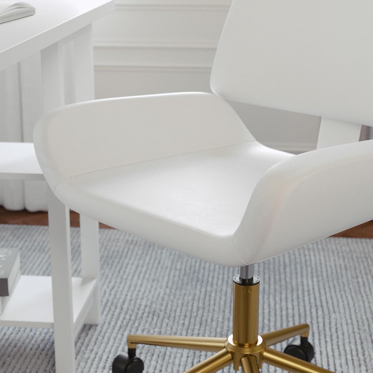 imageMartha Stewart Tyla Armless Swivel Task Chair for Home Office in White Faux Leather with Polished Brass FrameWhite Faux LeatherPolished Brass