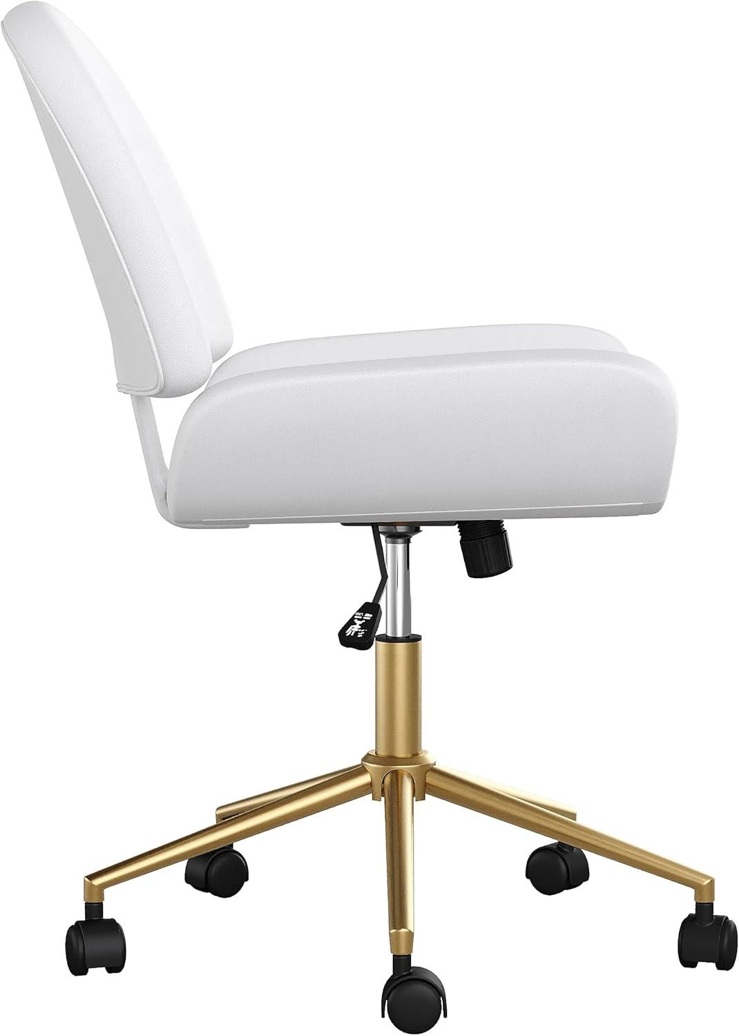 imageMartha Stewart Tyla Armless Swivel Task Chair for Home Office in White Faux Leather with Polished Brass FrameWhite Faux LeatherPolished Brass