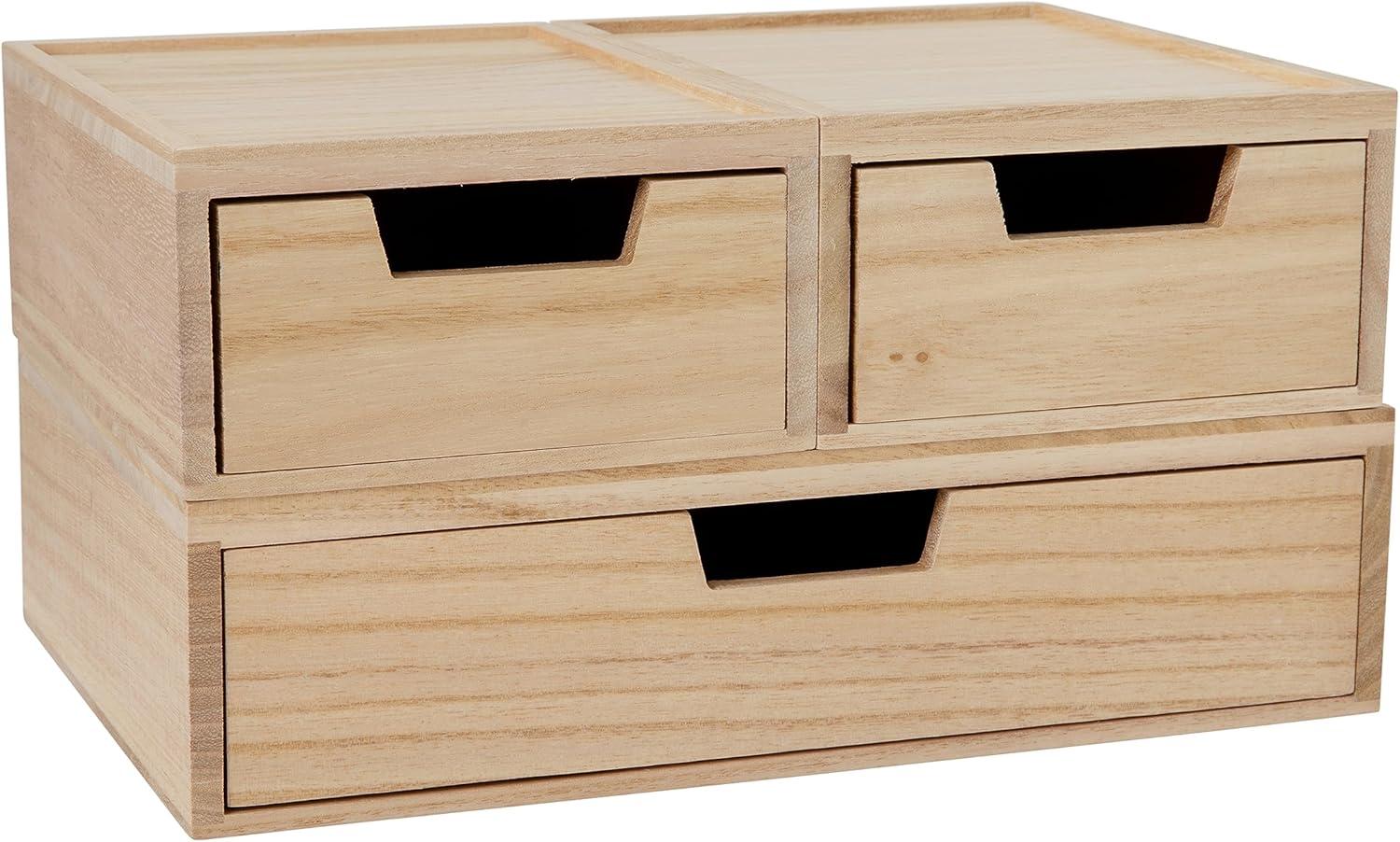 imageMartha Stewart Weston Stackable Wooden Storage Boxes with Pullout Drawers Paulownia Wood Storage Organizers 3 Pack Light NaturalLight Natural
