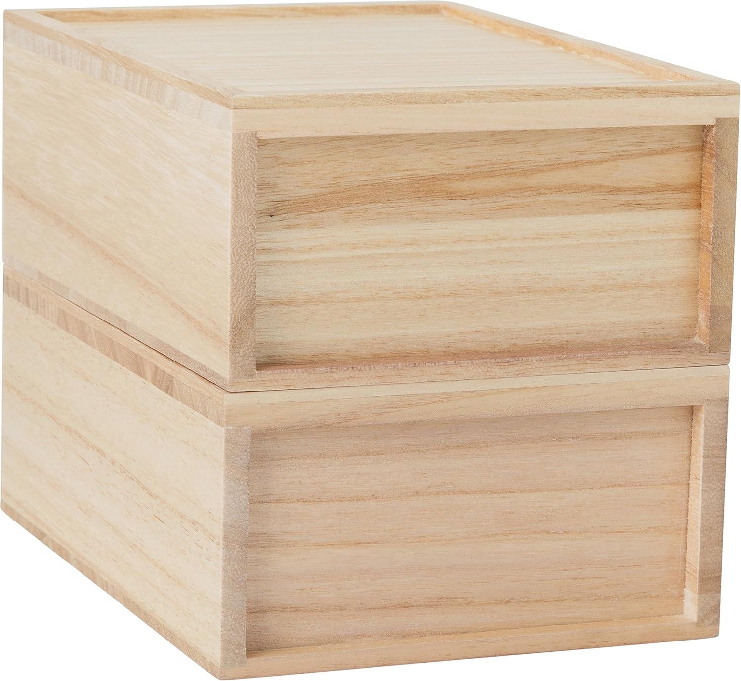 imageMartha Stewart Weston Stackable Wooden Storage Boxes with Pullout Drawers Paulownia Wood Storage Organizers 3 Pack Light NaturalLight Natural