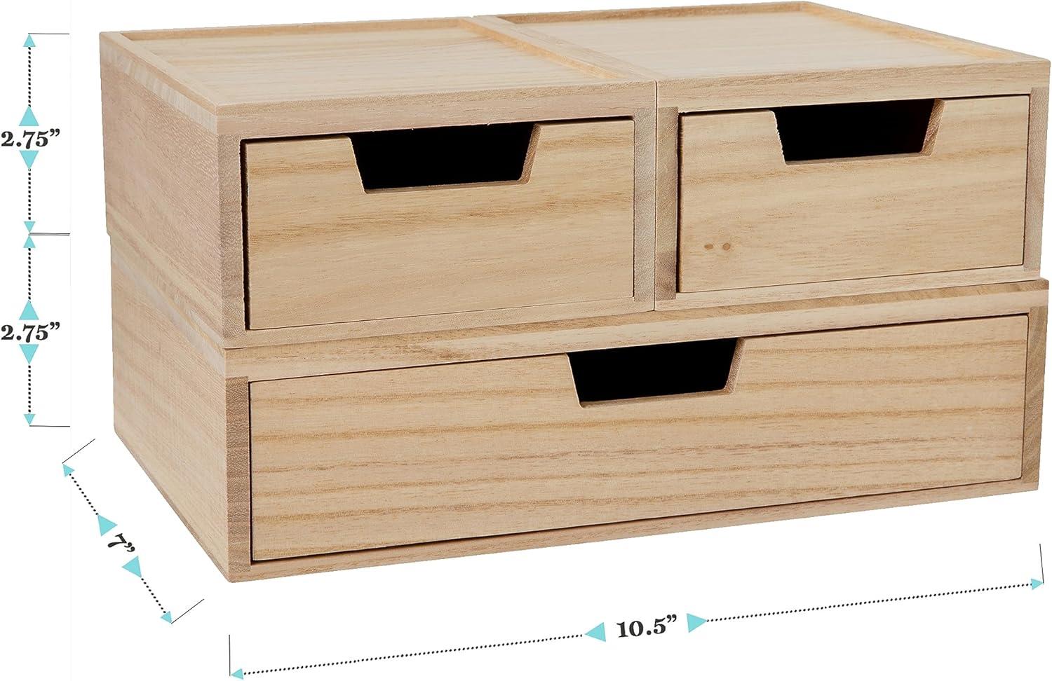 imageMartha Stewart Weston Stackable Wooden Storage Boxes with Pullout Drawers Paulownia Wood Storage Organizers 3 Pack Light NaturalLight Natural