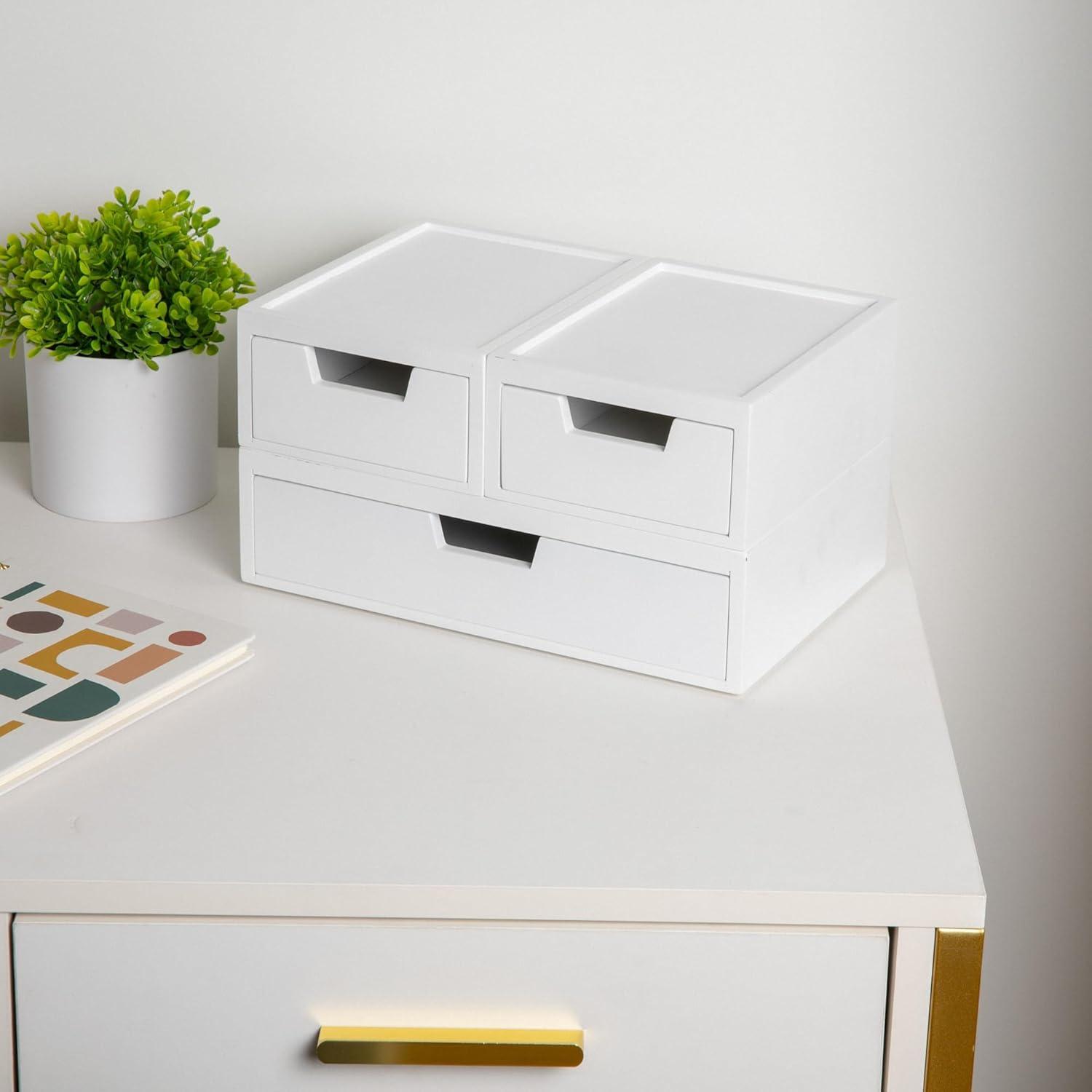 imageMartha Stewart Weston Stackable Wooden Storage Boxes with Pullout Drawers Paulownia Wood Storage Organizers 3 Pack Light NaturalWhite