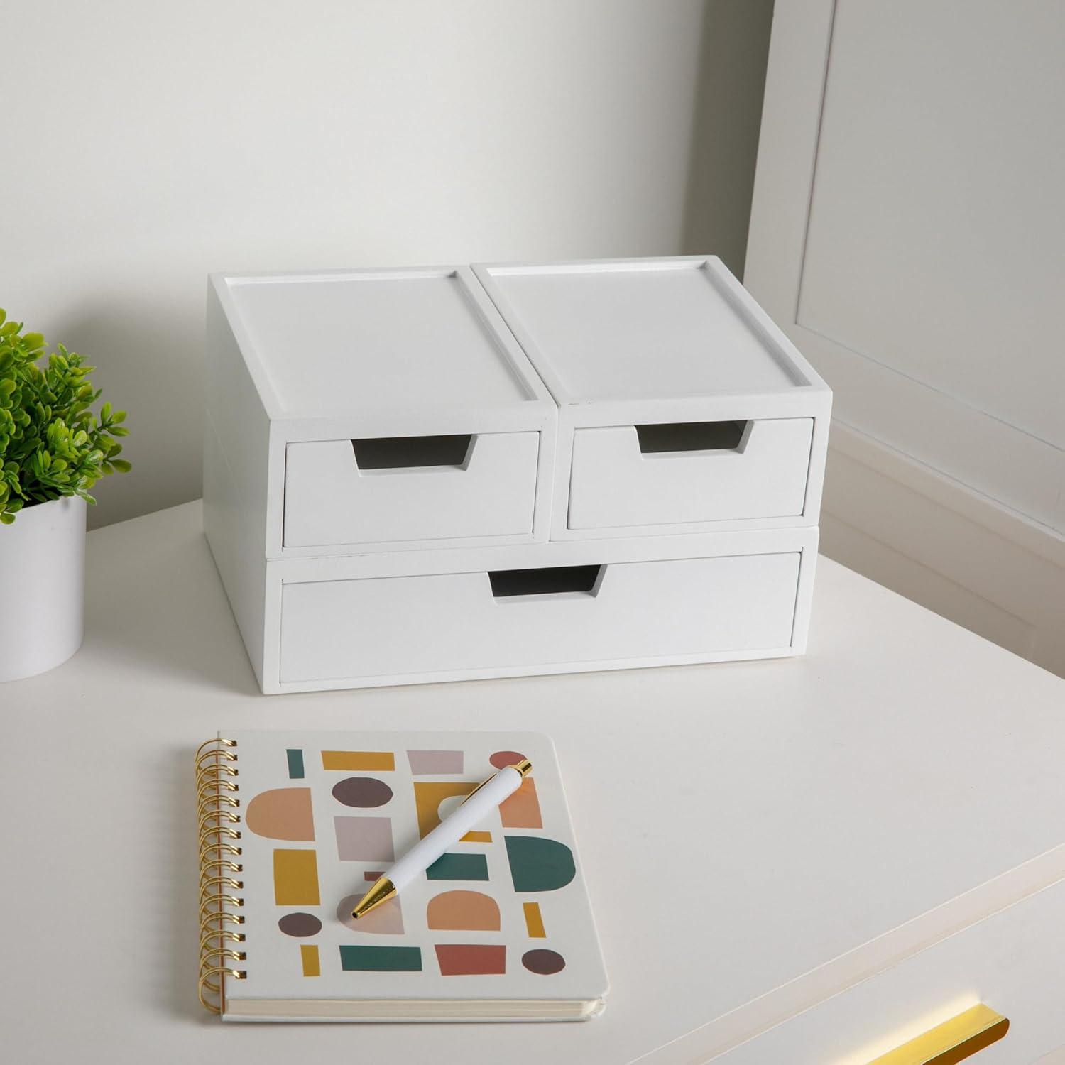 imageMartha Stewart Weston Stackable Wooden Storage Boxes with Pullout Drawers Paulownia Wood Storage Organizers 3 Pack Light NaturalWhite