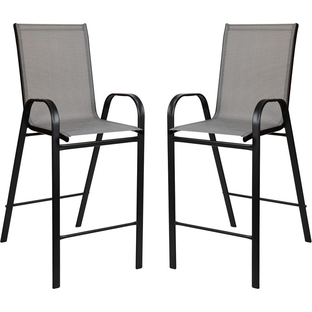 imageFlash Furniture 2 Pack Brazos Series Brown Outdoor Barstool with Flex Comfort Material and Metal FrameGrey