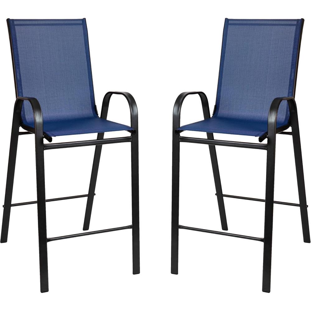 imageFlash Furniture 2 Pack Brazos Series Brown Outdoor Barstool with Flex Comfort Material and Metal FrameNavy
