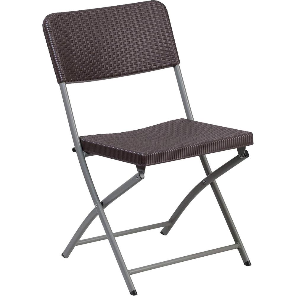 imageFlash Furniture 2 Pack HERCULES Series Brown Rattan Plastic Folding Chair with Gray Frame1 Pack