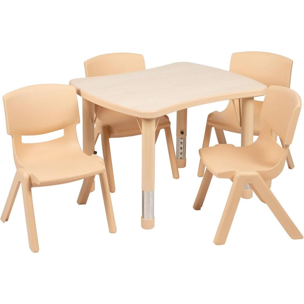 imageFlash Furniture 21875W x 26625L Rectangular Red Plastic Height Adjustable Activity Table Set with 4 ChairsNatural