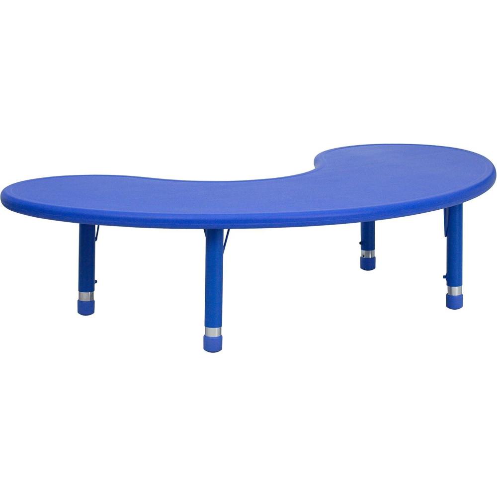 imageFlash Furniture 35W x 65L HalfMoon Blue Plastic Height Adjustable Activity TableBlue