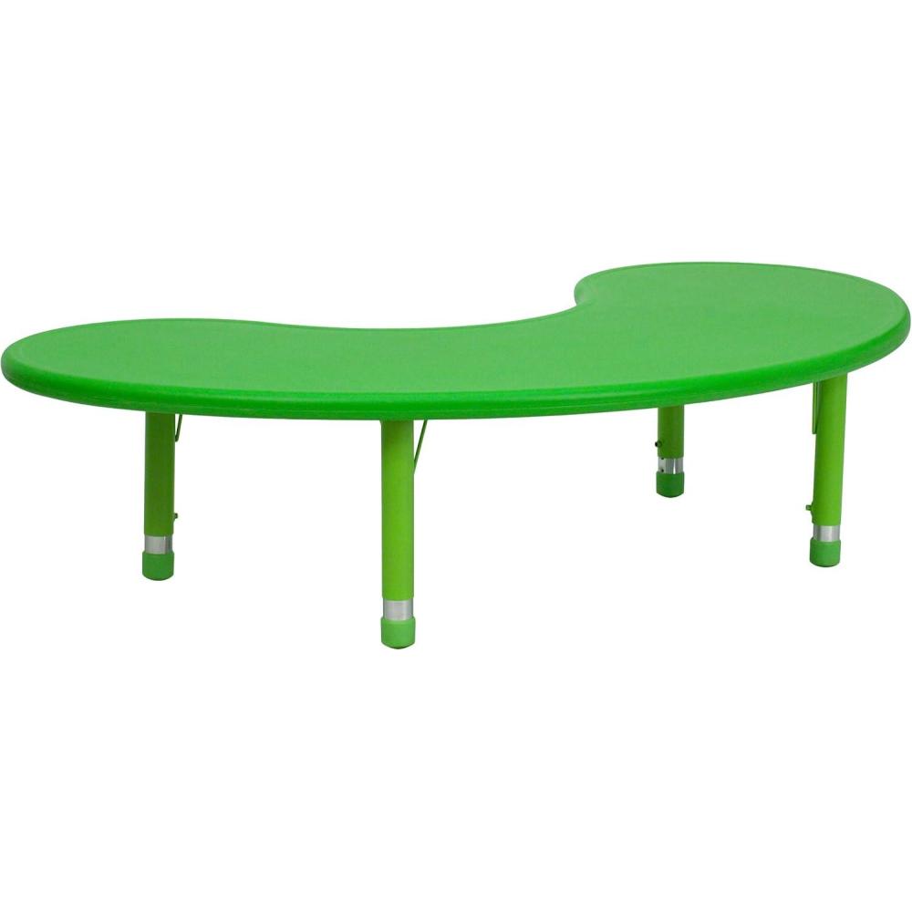 imageFlash Furniture 35W x 65L HalfMoon Blue Plastic Height Adjustable Activity TableGreen