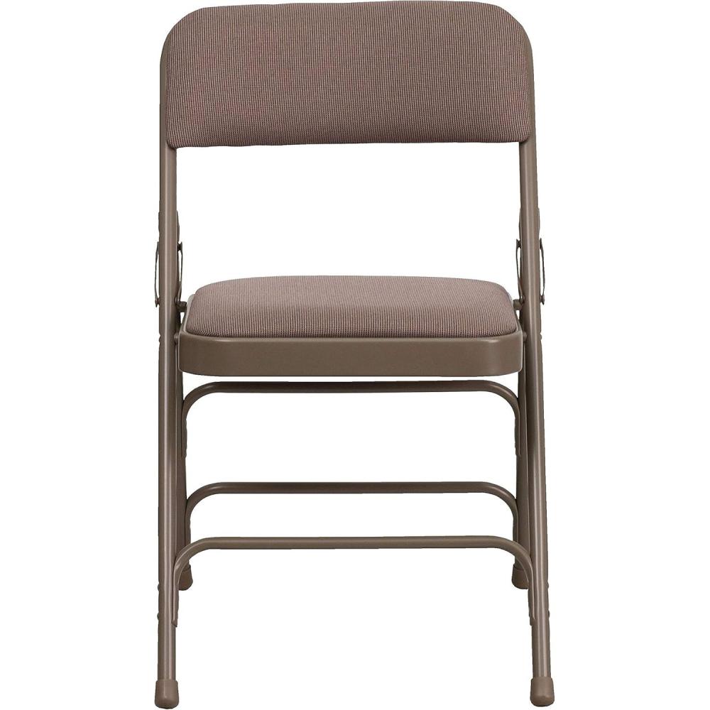 imageFlash Furniture 4 Pack HERCULES Series Curved Triple Braced ampamp Double Hinged Gray Vinyl Metal Folding ChairBeige FabricBeige Frame