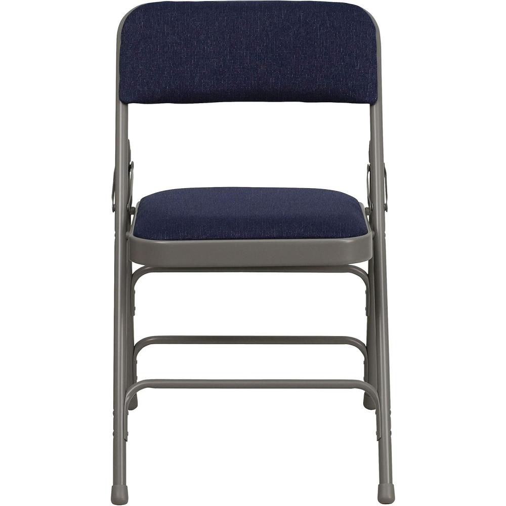 imageFlash Furniture 4 Pack HERCULES Series Curved Triple Braced ampamp Double Hinged Gray Vinyl Metal Folding ChairNavy FabricGray Frame