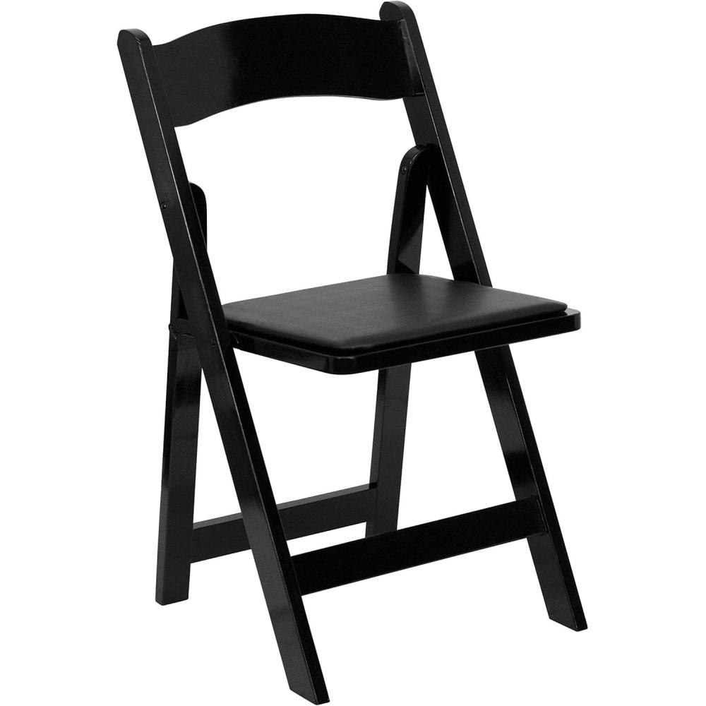 imageFlash Furniture 4 Pack HERCULES Series Fruitwood Wood Folding Chair with Vinyl Padded SeatBlack