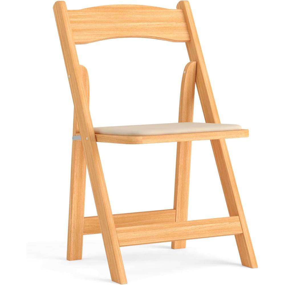 imageFlash Furniture 4 Pack HERCULES Series Fruitwood Wood Folding Chair with Vinyl Padded SeatNatural