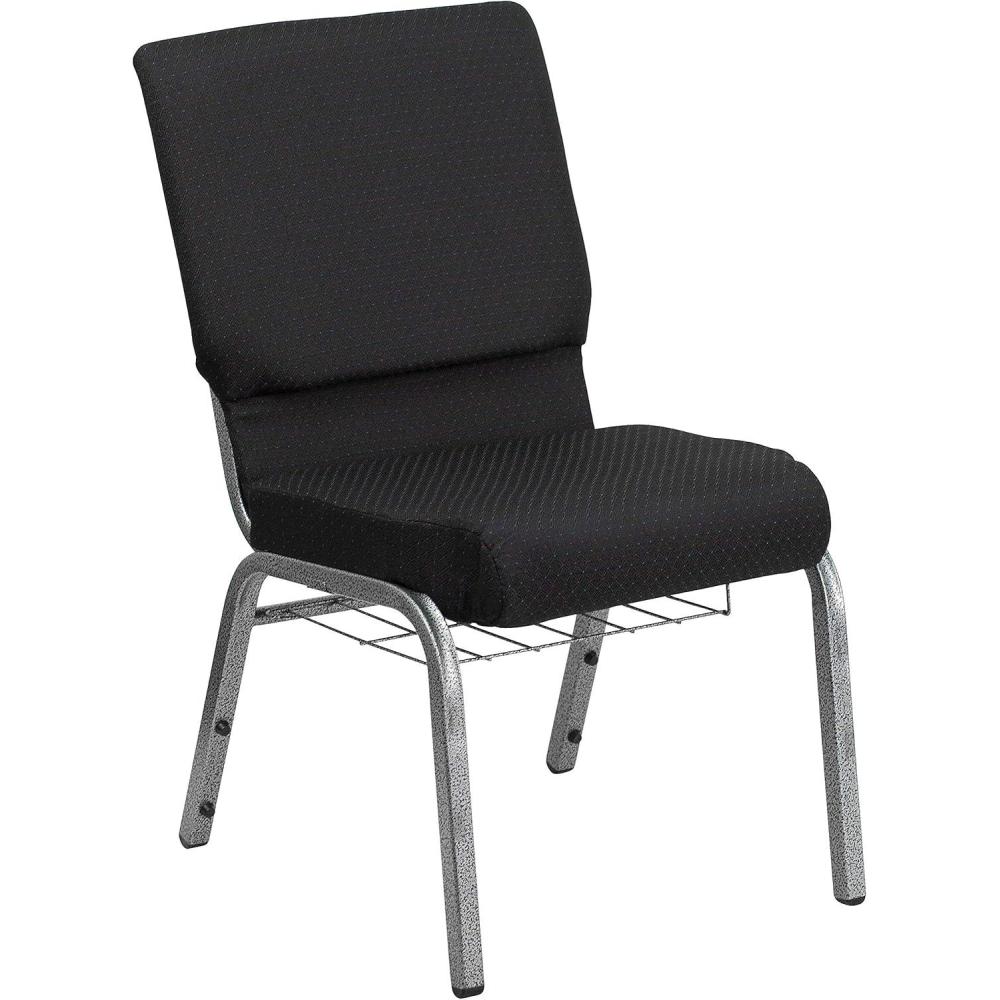 imageFlash Furniture 4 Pk HERCULES Series 185W Church Chair in Black Patterned Fabric with Cup Book Rack Silver Vein FrameBlack Patterned FabricSilver Vein Frame