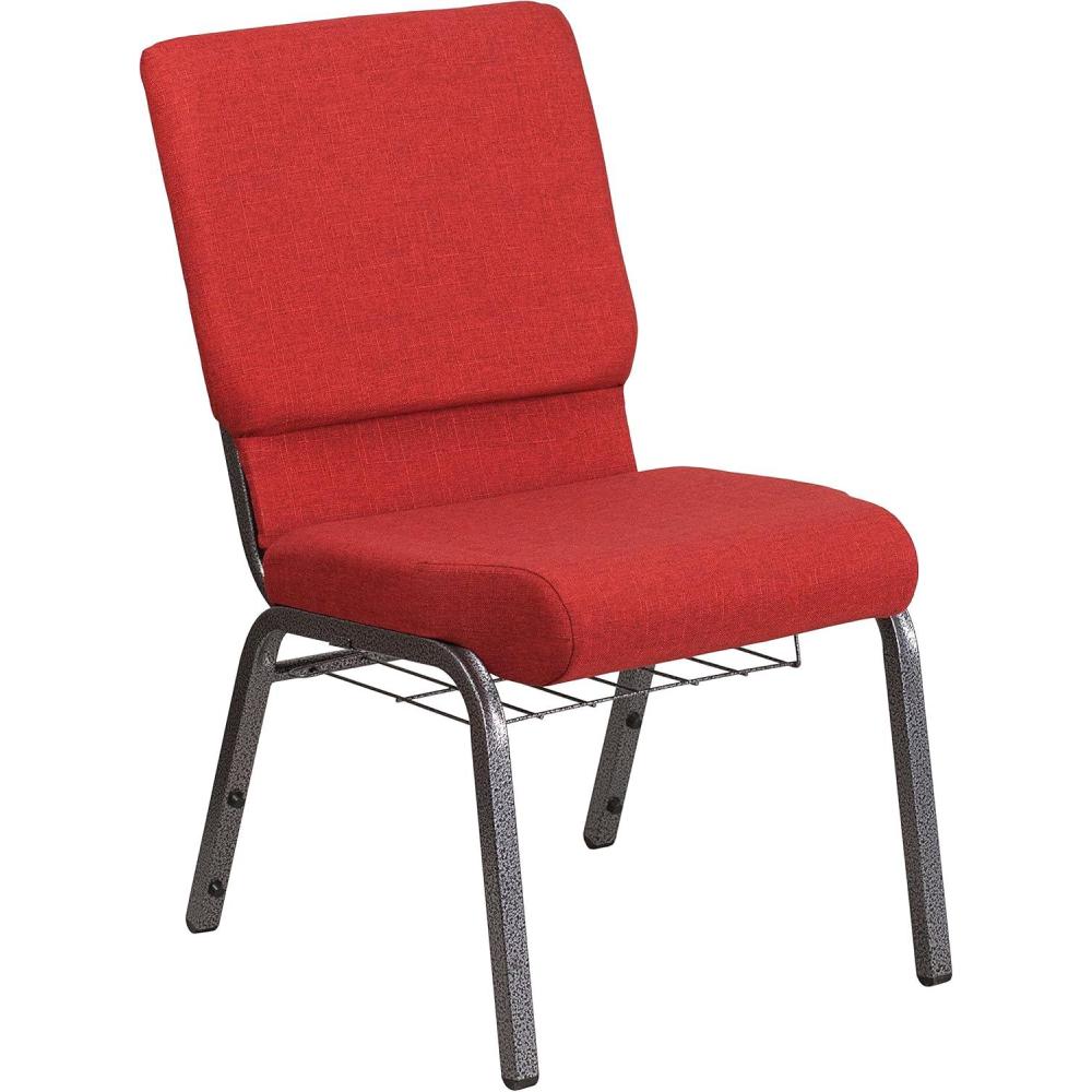 imageFlash Furniture 4 Pk HERCULES Series 185W Church Chair in Black Patterned Fabric with Cup Book Rack Silver Vein FrameRed FabricSilver Vein Frame