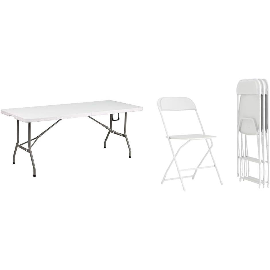 imageFlash Furniture 6Foot Plastic Folding Table and 4 Pack Plastic Folding Chairs 650LB Capacity