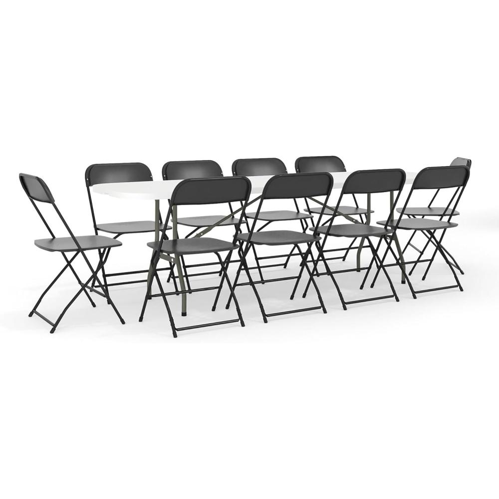 imageFlash Furniture 8 Plastic BiFold Training Table Set with 10 Folding Chairs 11Piece Rectangular Folding Training Table and Chairs Set WhiteBlack