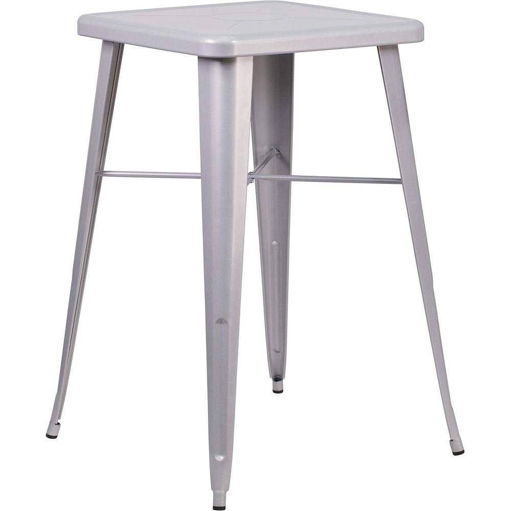 imageFlash Furniture Aaron Commercial Grade 2375quot Square White Metal IndoorOutdoor Bar Height TableSilver