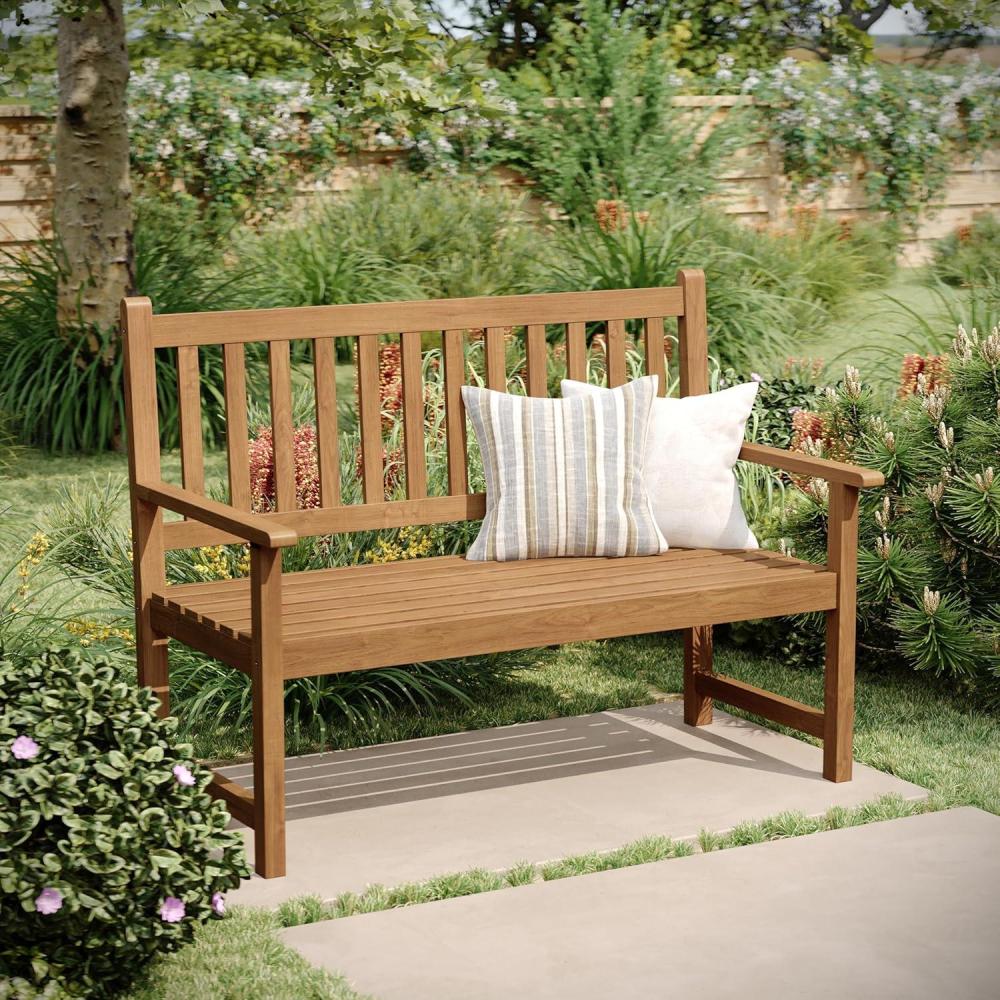 imageFlash Furniture Adele Commercial IndoorOutdoor Acacia Wood Bench 2Person Slatted Patio Loveseat for Use in Yard Garden Porch or Park BlackBrown