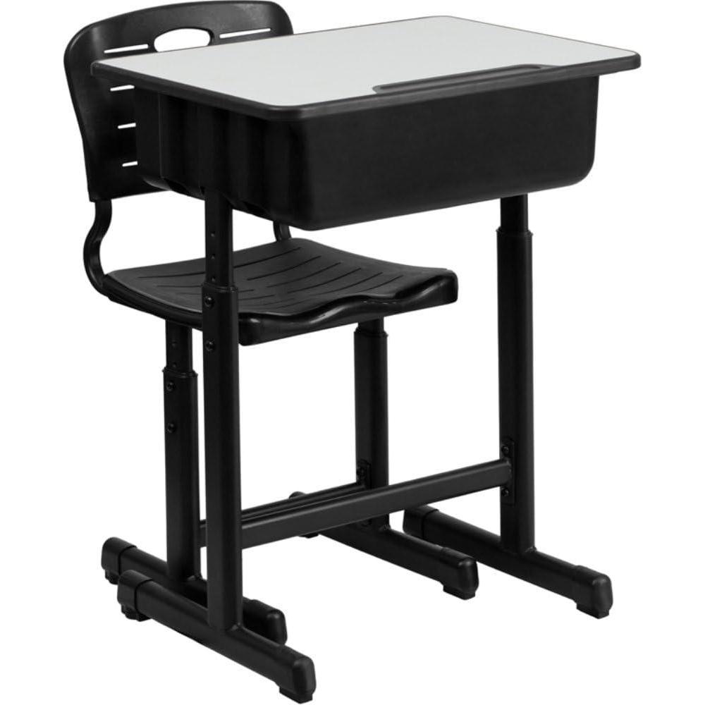 imageFlash Furniture Adjustable Student Desk and Chair Set for Classrooms or Remote Learning Adjustable School Desk with Chair and Book Box GrayBlackSet of 1
