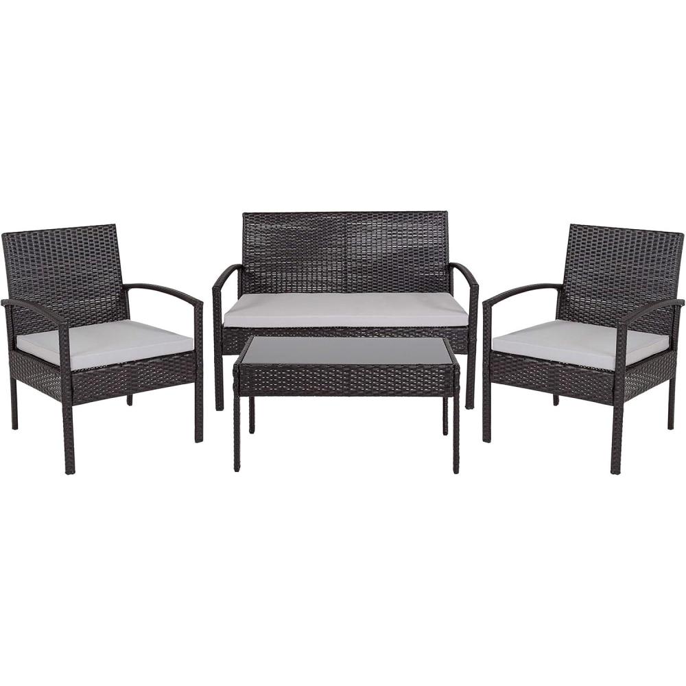 imageFlash Furniture Aransas Series 4 Piece Brown Patio Set with Steel Frame and Beige CushionsBlack