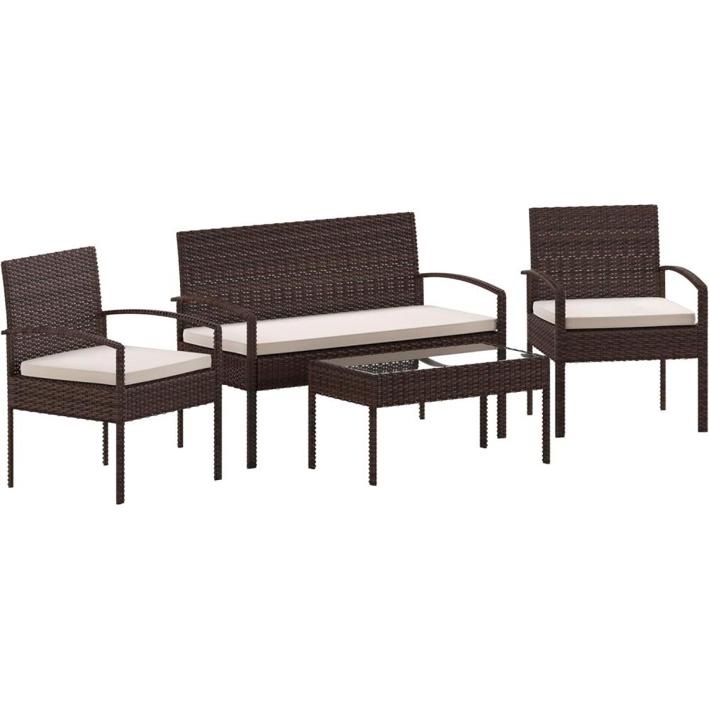 imageFlash Furniture Aransas Series 4 Piece Brown Patio Set with Steel Frame and Beige CushionsBrownBeige