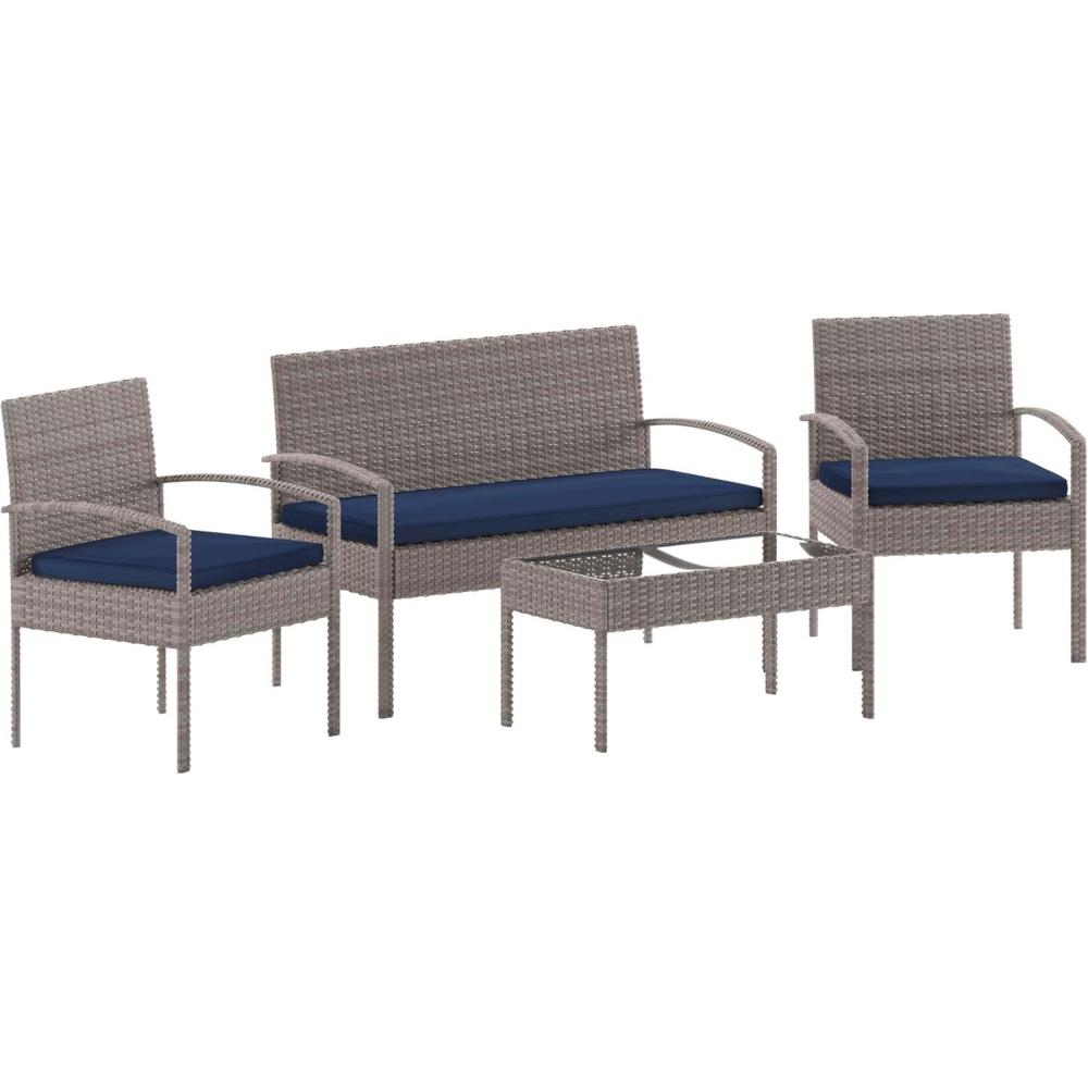 imageFlash Furniture Aransas Series 4 Piece Brown Patio Set with Steel Frame and Beige CushionsLight GrayNavy