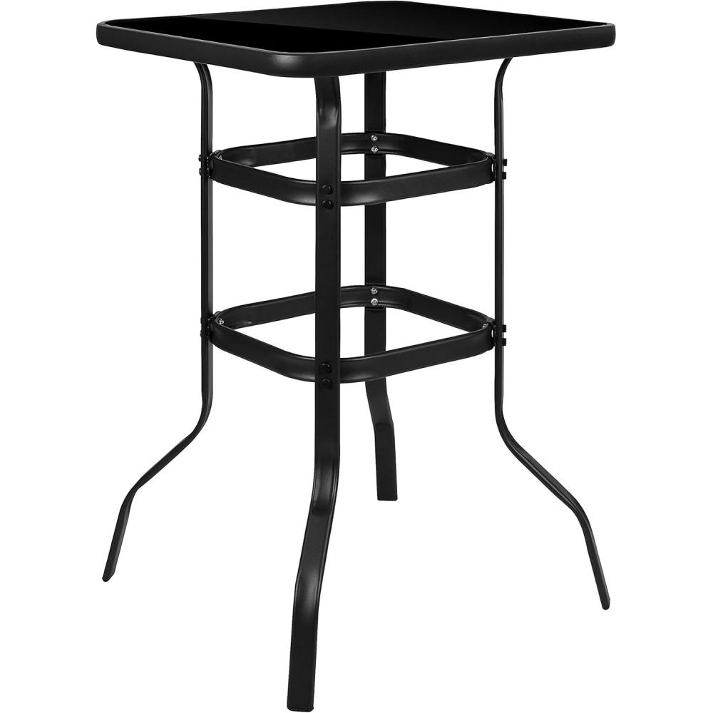 imageFlash Furniture Barker 275quot Square Black Tempered Glass Bar Height Metal Patio Bar TableBlack