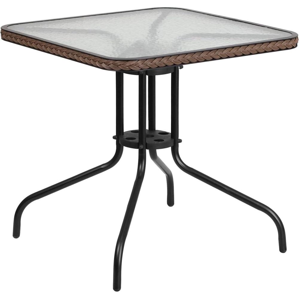 imageFlash Furniture Barker 28 Square Tempered Glass Metal Table with Dark Brown Rattan EdgingClear TopDark Brown Rattan
