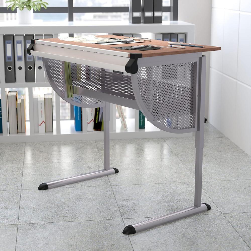 imageFlash Furniture Berkley Adjustable Drawing and Drafting Table with Pewter Frame