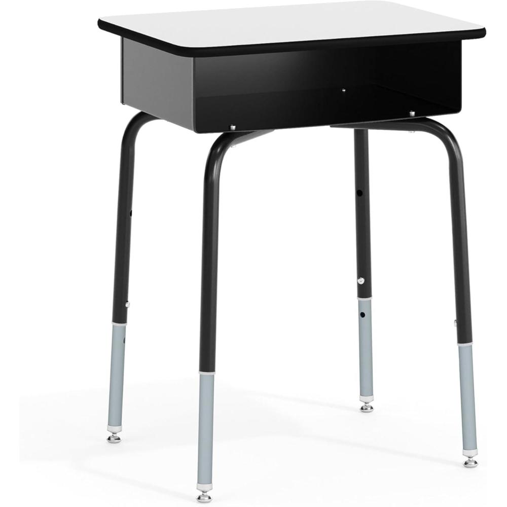 imageFlash Furniture Billie Student Desk Gray Granite Open Front School Desk Silver Metal Frame 24quotW x 18quotD Adjustable Height Durable for School or Remote LearningGrey
