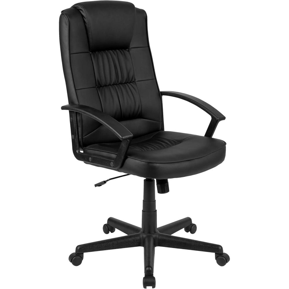 imageFlash Furniture Biscayne Flash Fundamentals High Back Black LeatherSoftPadded Task Office Chair with Arms