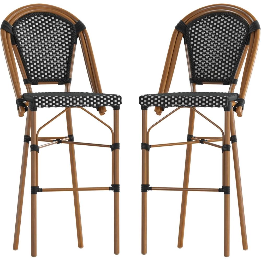 imageFlash Furniture Bordeaux Commercial Grade Bistro Bar Height Stool Stackable IndoorOutdoor Dining Stool 30quot High BlackWhite and Natural FinishBlack WhiteNatural Frame
