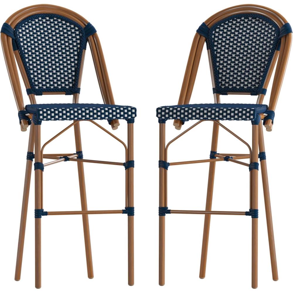imageFlash Furniture Bordeaux Commercial Grade Bistro Bar Height Stool Stackable IndoorOutdoor Dining Stool 30quot High BlackWhite and Natural FinishNavy WhiteNatural Frame