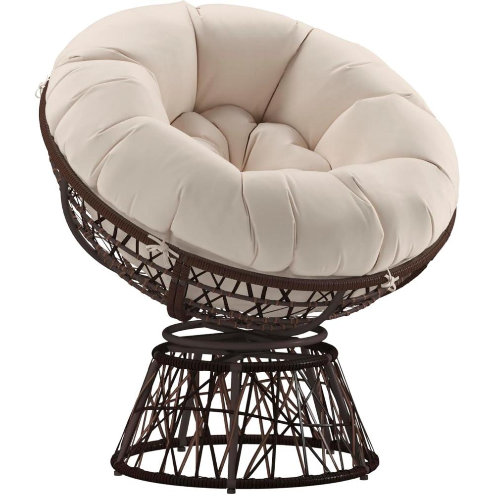 imageFlash Furniture Bowie Comfort Series Brown Swivel Patio Chair with Beige CushionBrownBeige