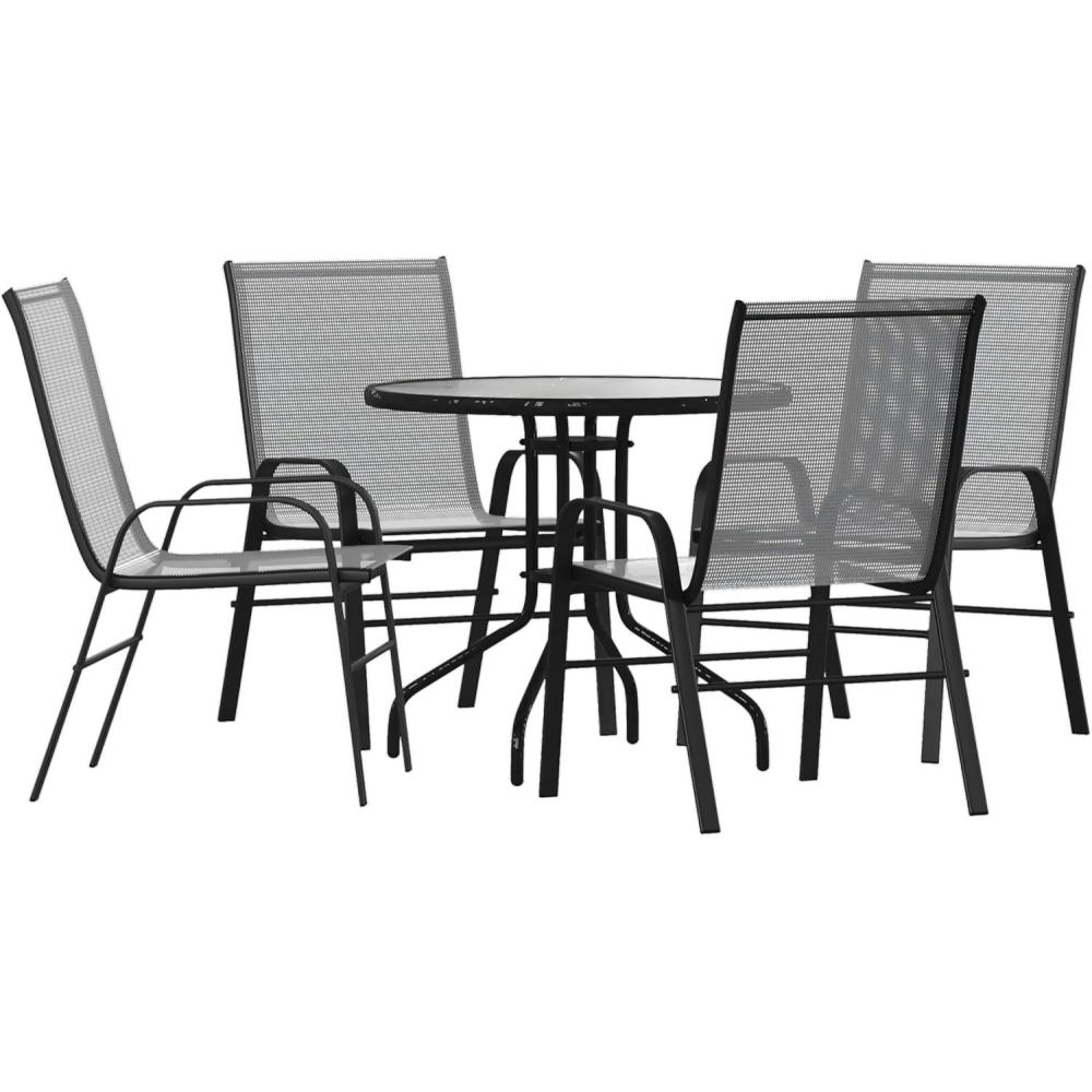 imageFlash Furniture Brazos 3 Piece Outdoor Patio Dining Set 2 Brown Flex Comfort Stack Chairs 2375quot Round Tempered Glass Patio TableGrey