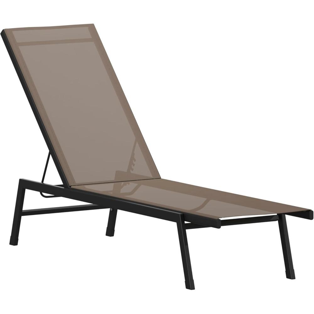 imageFlash Furniture Brazos Adjustable Chaise Lounge Chair Outdoor FivePosition Recliner All Weather BlackBlackBrownBlack
