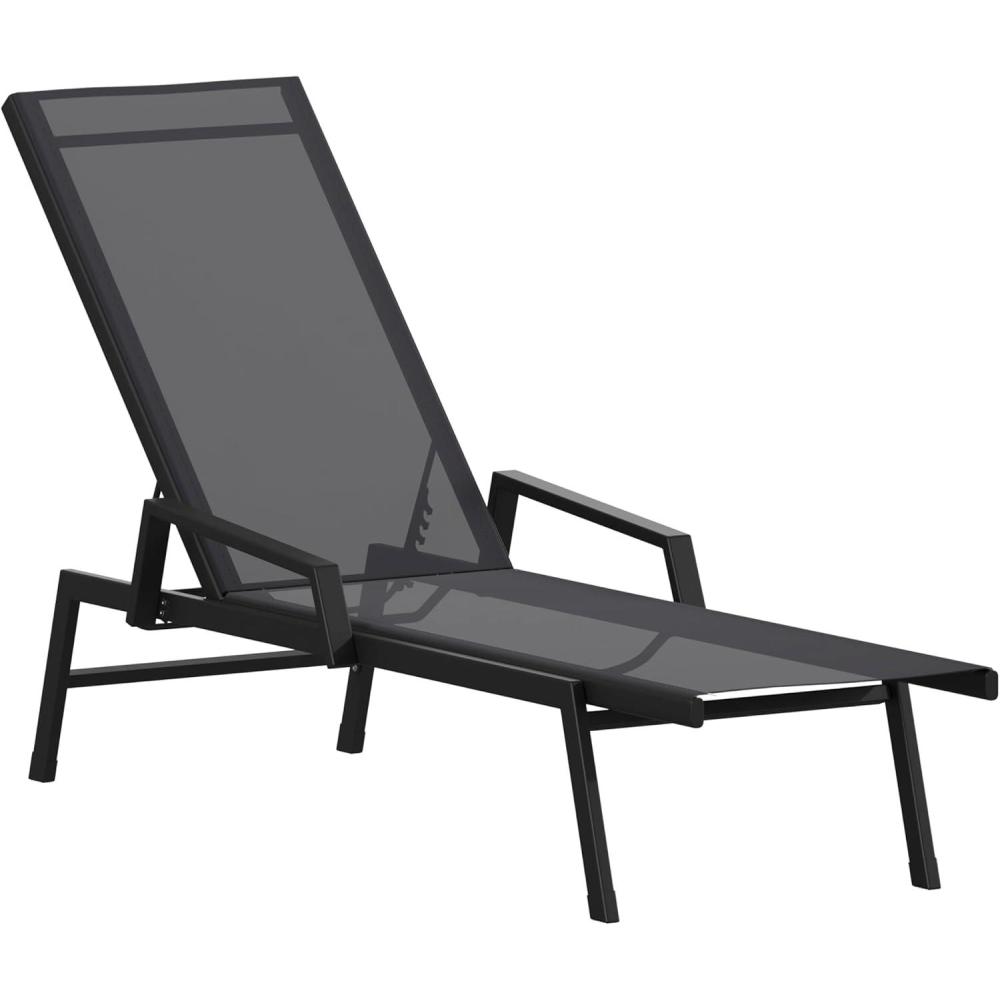 imageFlash Furniture Brazos Adjustable Chaise Lounge Chair with Arms AllWeather Outdoor FivePosition Recliner BlackBrownBlackBlack