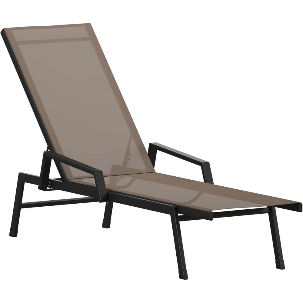 imageFlash Furniture Brazos Adjustable Chaise Lounge Chair with Arms AllWeather Outdoor FivePosition Recliner BlackBrownBrownBlack