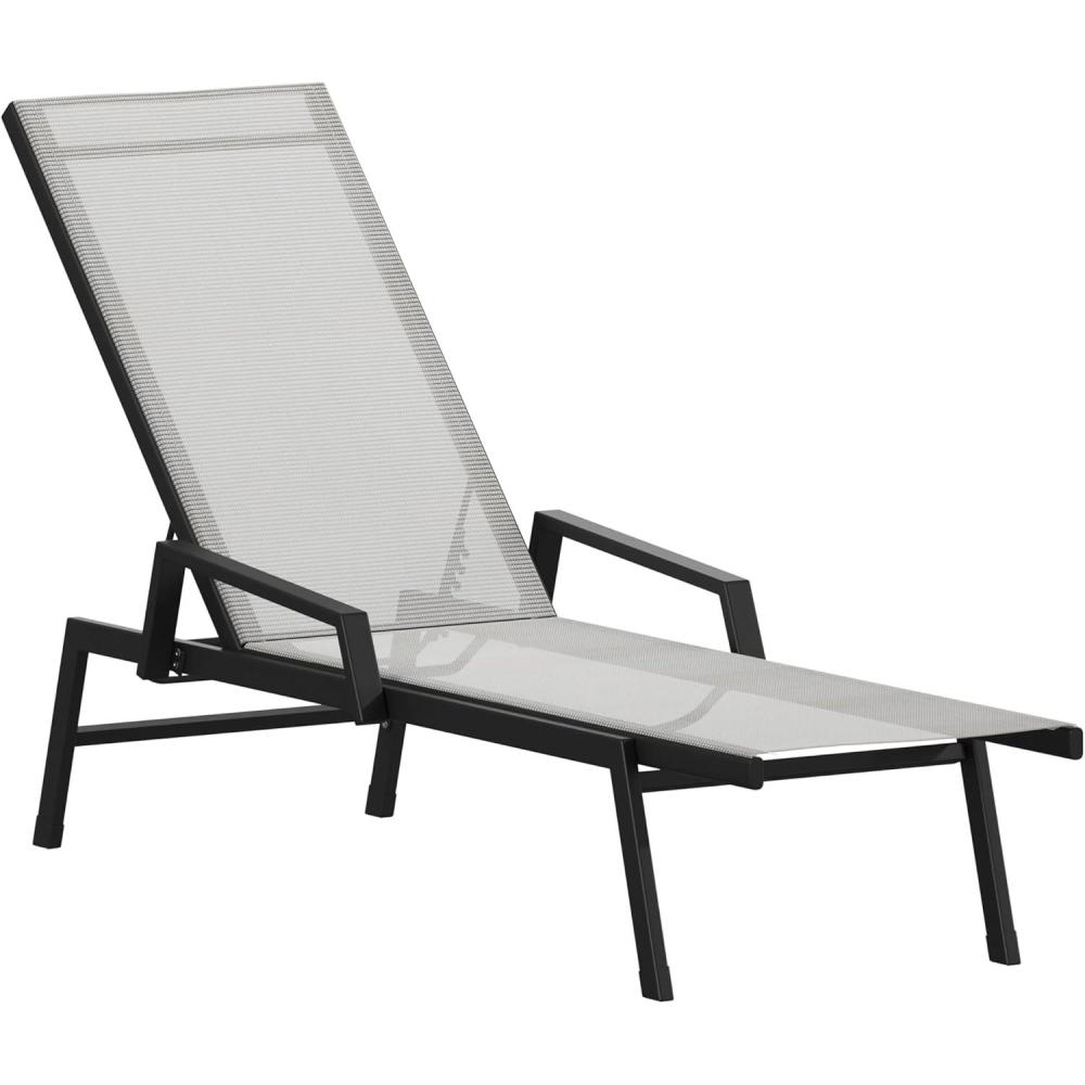 imageFlash Furniture Brazos Adjustable Chaise Lounge Chair with Arms AllWeather Outdoor FivePosition Recliner BlackBrownGrayBlack