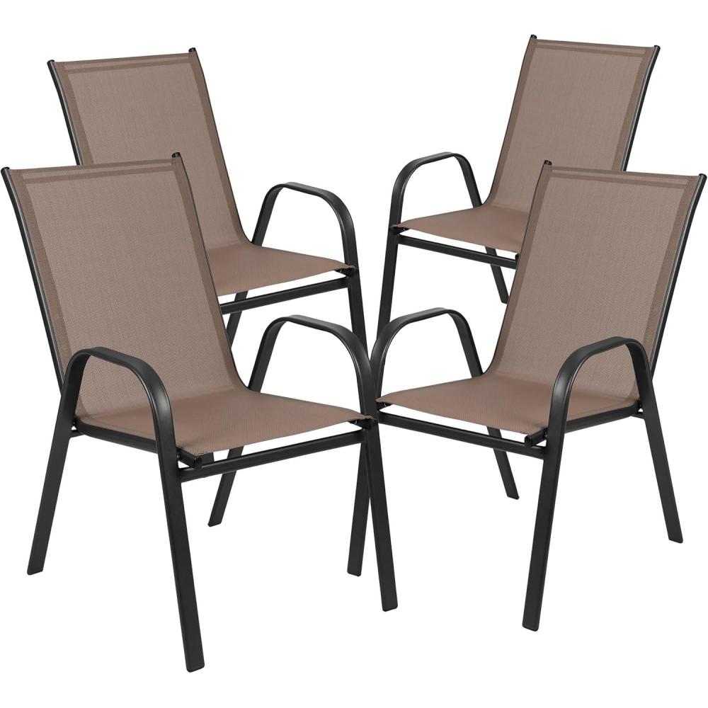 imageFlash Furniture Brazos Series Red Outdoor Stack Chair with Flex Comfort Material and Metal Frame Set of 4Brown
