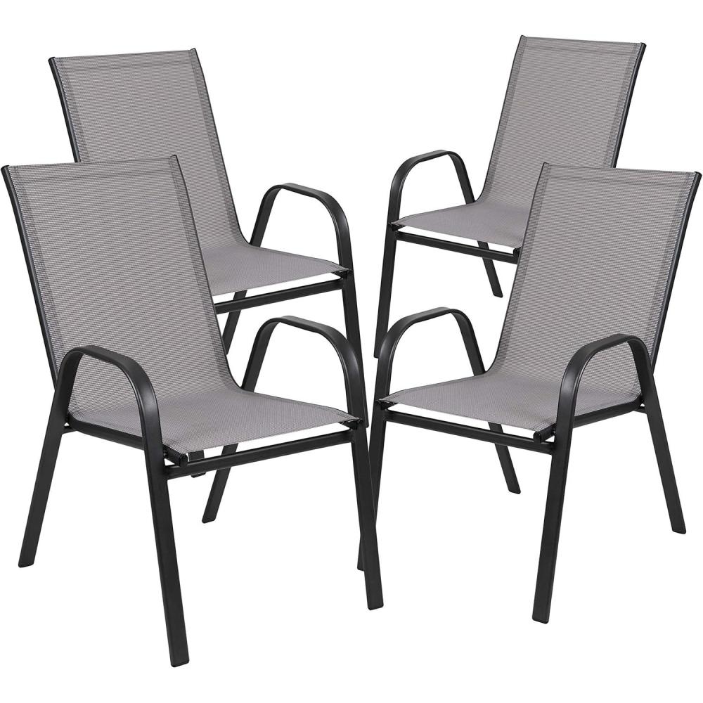 imageFlash Furniture Brazos Series Red Outdoor Stack Chair with Flex Comfort Material and Metal Frame Set of 4Grey