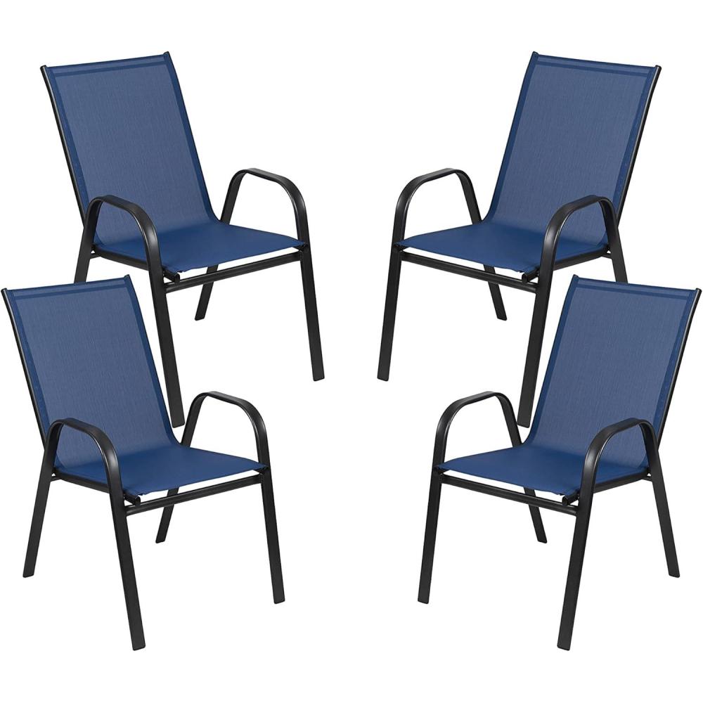 imageFlash Furniture Brazos Series Red Outdoor Stack Chair with Flex Comfort Material and Metal Frame Set of 4Navy