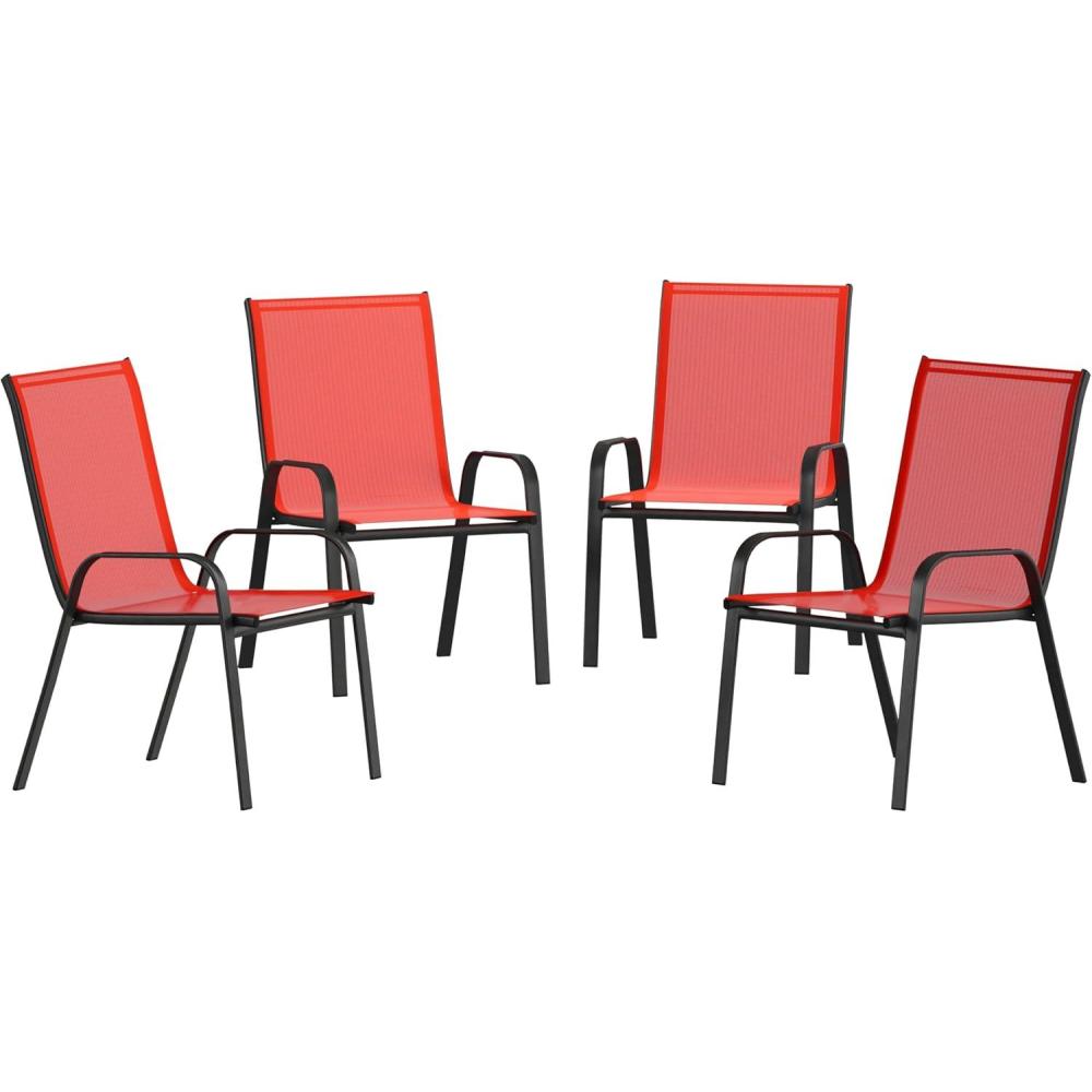 imageFlash Furniture Brazos Series Red Outdoor Stack Chair with Flex Comfort Material and Metal Frame Set of 4Red