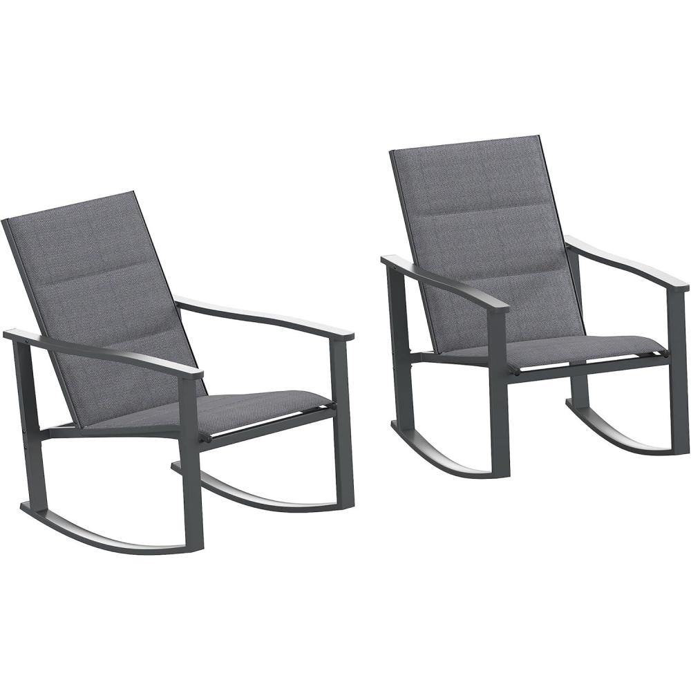 imageFlash Furniture Brazos Set of 2 Gray Outdoor Rocking Chairs with Flex Comfort Material and Black Metal FrameGrayBlackBlack